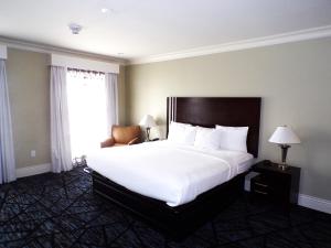 a hotel room with a large bed and a window at Niagara Crossing Hotel and Spa in Lewiston