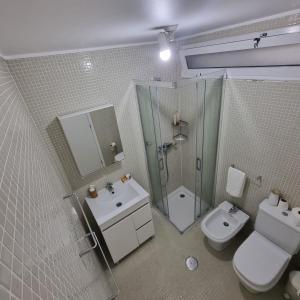 a bathroom with a sink and a toilet and a shower at Casa Sonho Azores - AL 1449 in Ponta Delgada