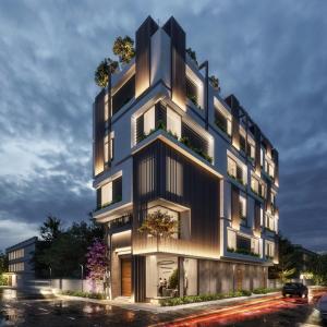 an architectural rendering of a building at night at Hotel Euphoria Green in Amritsar