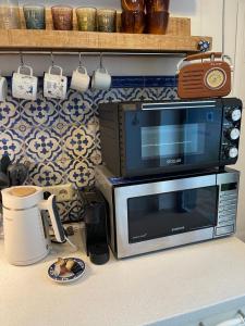 a microwave oven sitting on top of a counter at Sea house Preila in Neringa