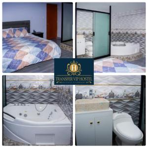 un collage de cuatro fotos de una habitación de hotel en TRANSFER VIP HOSTEL, en Lima