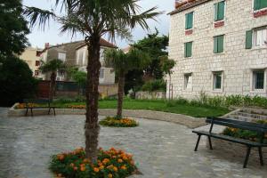 a park with a palm tree and a bench at Radunica Apartment in Split