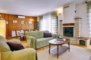 a living room with two couches and a fireplace at Einzigartige Villa nur 1 km bis zum Strand mit privatem Pool, BBQ, Klima, WLAN in Ližnjan