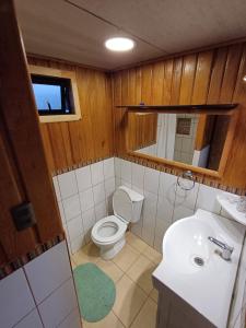 een badkamer met een toilet en een wastafel bij Alojamiento aeropuerto mocopulli 