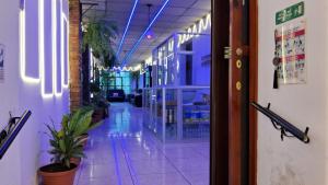 a hallway of a store with plants in it at Hotel Kamelot Parque Central in Quetzaltenango