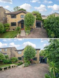 duas fotos de uma casa grande em Frank lane em Dewsbury