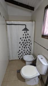 y baño con aseo y cortina de ducha. en Besares en Luján de Cuyo