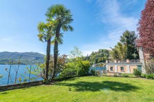 einen Garten mit Palmen und ein Haus in der Unterkunft Villa Orta in Orta San Giulio
