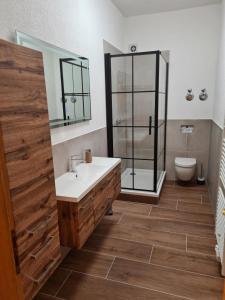 Koupelna v ubytování NEU! Ferienwohnung in Mücheln mit Balkon