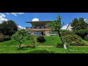 a house on a hill with trees in front of it at NEU! Ferienwohnung am Schwedenberg in Elfershausen