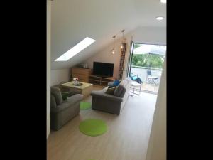 BrendlorenzenにあるNEU Modernes Appartment Laraのリビングルーム(ソファ2台、テレビ付)