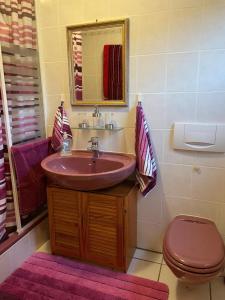 a bathroom with a sink and a toilet at Ferienwohnung Le Paradis in Bad Ems