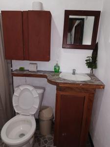 uma casa de banho com um WC e um lavatório em OSA SURF HOSTAL em Puerto Jiménez