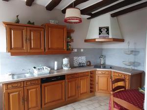 a kitchen with wooden cabinets and a sink at Gîte Sembleçay, 2 pièces, 4 personnes - FR-1-591-548 