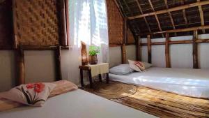 a room with two beds and a window at Lazy Lizard Hostel in Siquijor