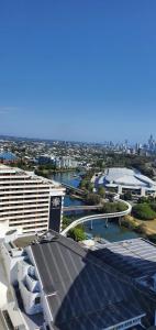 an aerial view of a building with a city at Above Broadbeach casino 1BRplus Study ocean-city views in Gold Coast