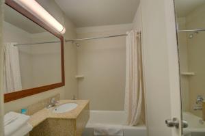 a bathroom with a sink and a bath tub at Budget Inn Falls Church in Falls Church