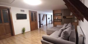 a living room with a couch and a tv at GM 15 Apartments in Sibiu