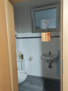 een badkamer met een toilet en een wastafel bij Ferienwohnung mit Garten in Wenen