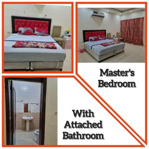 a collage of four pictures of a bedroom at Budget Hostel Rooms in Al Ain