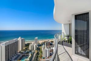 a view of the ocean from the balcony of a building at 3 Bedroom Apartment with Ocean Views in Central Location - Chevron Renaissance - Wow Stay in Gold Coast