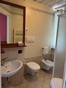 La salle de bains est pourvue de toilettes et d'un lavabo. dans l'établissement Hotel Ristorante Cervo Malpensa, à Case Nuove