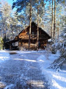 a log cabin in the woods in the snow at Leśna ostoja nad Pilicą in Lechanice