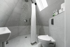 a bathroom with a shower and a toilet and a sink at Ealing Residency in London