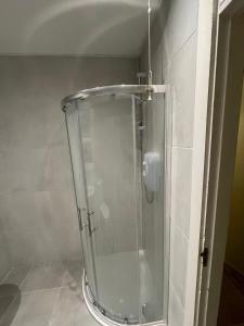 a shower with a glass door in a bathroom at The House on the Hill in Kilrush