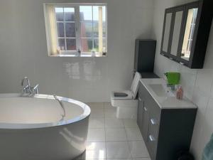 a bathroom with a tub and a sink and a toilet at Wellbet Farm in Lincoln