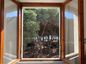 ein offenes Fenster mit Blick auf einen Baum in der Unterkunft Casa sud fronte mare in Follonica