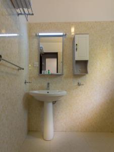 W łazience znajduje się umywalka i lustro. w obiekcie Hotel Chenra w mieście Kataragama