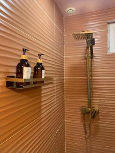 een badkamer met twee flessen zeep op een plank bij The home Privacy in Marseille