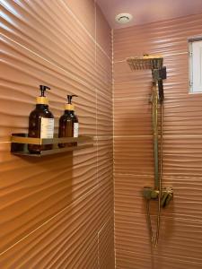 a bathroom with two bottles of soap on a shelf at The home Privacy in Marseille +25 photos
