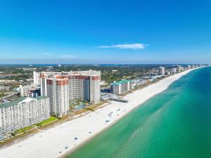 an aerial view of a beach with buildings and the ocean at Shores of Panama 2127 in Panama City Beach