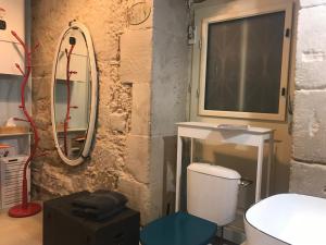 een badkamer met een toilet, een wastafel en een spiegel bij L'Apothicaire - BedinShop in Romans-sur-Isère