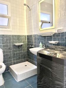 a bathroom with a sink and a toilet and a mirror at Madinaty Comfort Residence in Madinaty