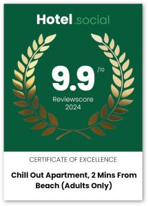 Certifikát, hodnocení, plakát nebo jiný dokument vystavený v ubytování Chill Out Apartment, 2 mins from beach