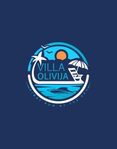 a logo for a resort with a beach and a cruise ship at Villa Olivija-direkt am Strand! in Stara Novalja