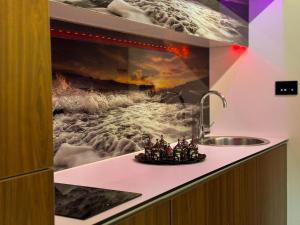 a bathroom with a painting on the wall at Ice Dream Apartmani in Kopaonik +17 photos