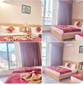 a collage of four pictures of a bedroom with two beds at Đức An Hotel in Tam Ðảo
