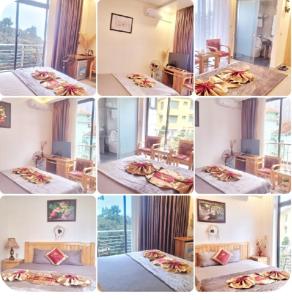un collage de fotos de un dormitorio con cama en Đức An Hotel, en Tam Ðảo