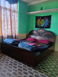 a bed in a room with a green wall at Wild Homestay in Baragrān