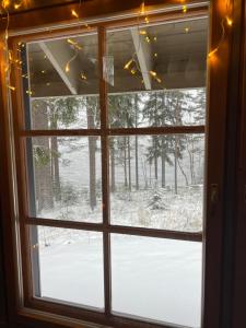 a window with a view of a snow covered yard at Holiday Home Amero purnu 3 in Kolinkylä