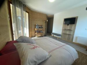 1 dormitorio con 1 cama grande y TV en Chambre de la Tournette, en Saint-Jorioz