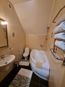 ein Badezimmer mit einem weißen WC und einem Waschbecken in der Unterkunft S'Vitt in Schidnyzja