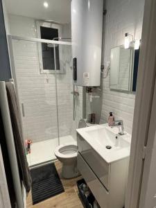聖但尼的住宿－Cosy appartement / stade de France / portes paris，浴室配有卫生间、盥洗盆和淋浴。