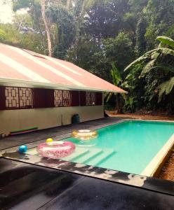 a swimming pool in front of a house at Casa Bolita in Dos Brazos