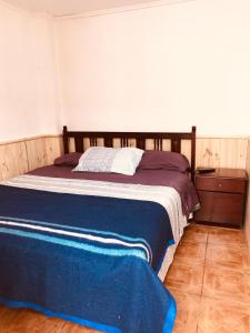 a bedroom with a bed with a blue blanket on it at Tifrys in La Serena