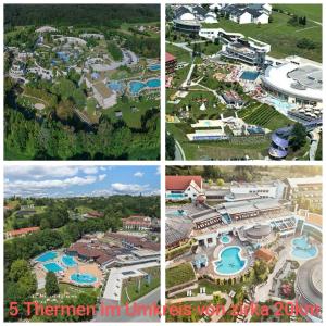 a collage of four pictures of a resort at Gemütlichkeit am Vierkanthof - Apartment 1 in Wörterberg